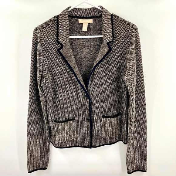 Banana Republic Jackets & Blazers - Banana Republic Herringbone Black White Grey Gold Metallic Notch Collar Cardigan
